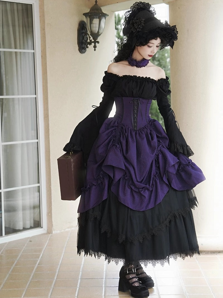 Lolita Lila Taille Unter Kordelzug Entbeint Büste Gothic Hoher Rock