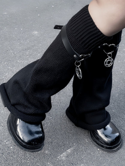 Y2K Schwarze Pentagramm Charm Strap Design Strick-Beinswärmer