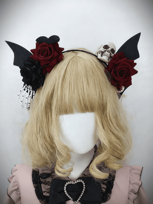 Rose Veil Skull Black Detachable Gothic Wings + KC