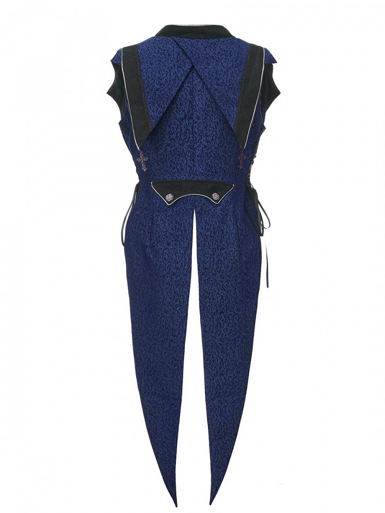 Style Elegant Charms Ouji with Cross Waistcoat Blue Dark Lolita Split-Tail Prince