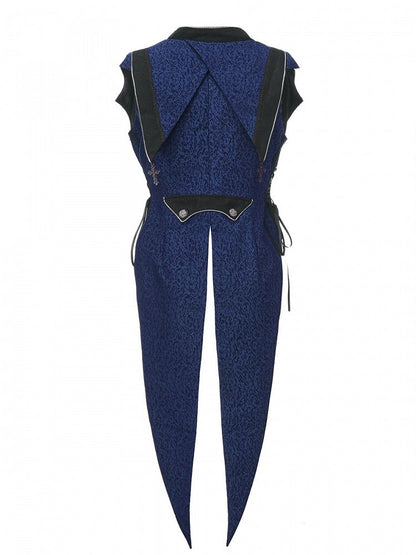 Style Elegant Charms Ouji with Cross Waistcoat Blue Dark Lolita Split-Tail Prince