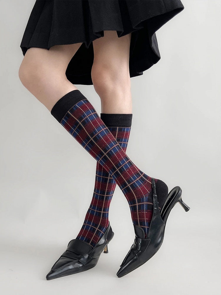 Retro Calf (5 Colors) Plaid Socks British