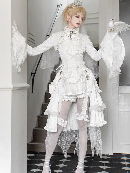 王子 - ノースリーブの白いロリータネックフリル衣装オールプリンス