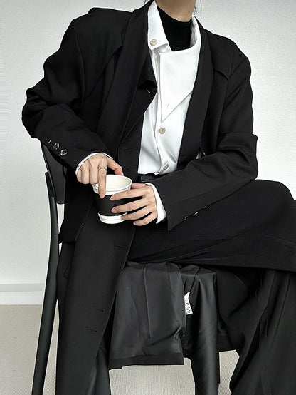 Neck Trench Long Vintage Black Button with Tie Coat Ouji Lolita Placket