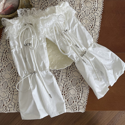 Leg with Design Trim White/Black Warmers Drawstring Lace