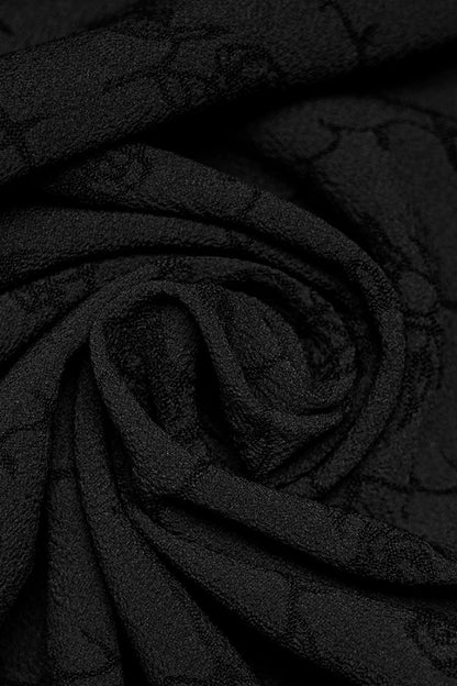 Black Square Neck Long Trumpet Sleeves Rose Print Lace Elegant Gothic Dress