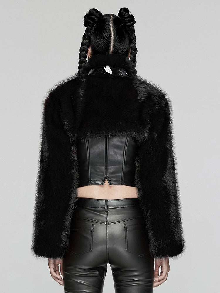 Black Punk Personalized Short Fur Jacket