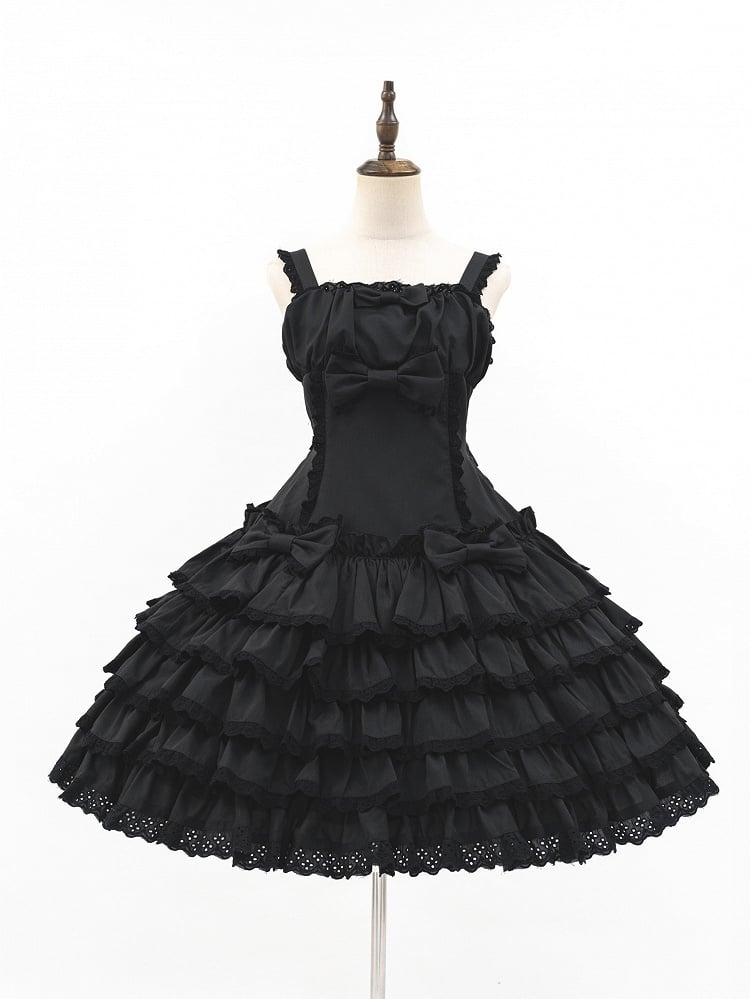 Gothic Tiered Bow Black Accents Lolita with Ruffles Dress