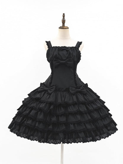 Gothic Tiered Bow Black Accents Lolita with Ruffles Dress