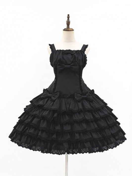 Gothic Tiered Bow Black Accents Lolita with Ruffles Dress