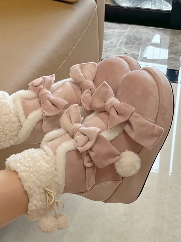 - Lolita Sweet Platform Boots Pompon Winter Charm Pink