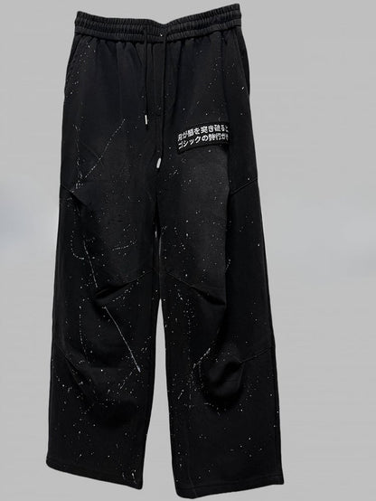 with Letters Pants Applique Cut Gray Ink Dark Print Wasteland Wide-leg Punk