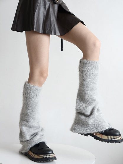 Plush Flared Knitted Leg Warm Warmers Black/White/Gray