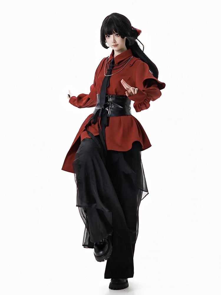 Shirt Detachable Draping Style Embroidered Cheongsam - Bamboo Cape Red