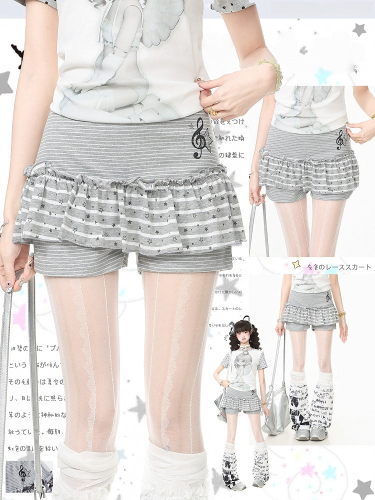 Gray Striped Star Pattern Skort - Languid Park