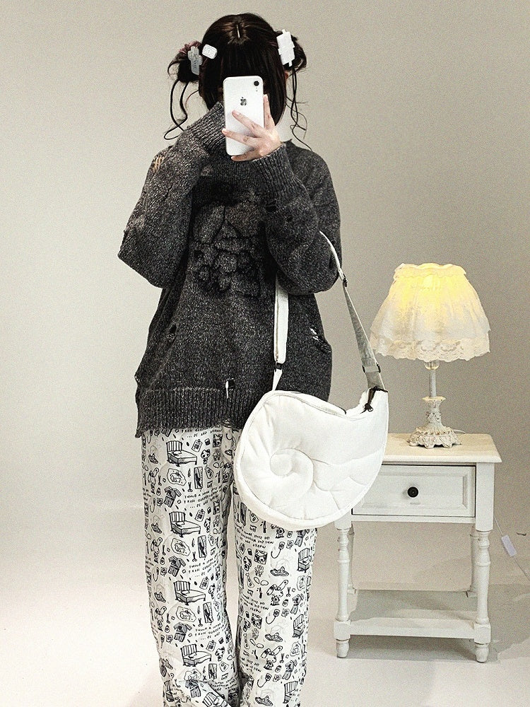 Cartoon Colors Kei Sweater 3 Distressed Jirai Print Oversized