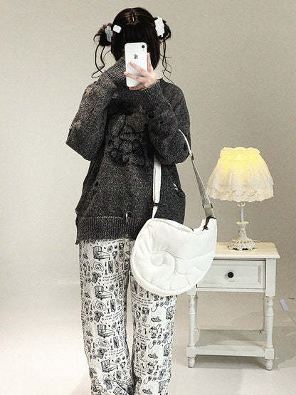 Cartoon Colors Kei Sweater 3 Distressed Jirai Print Oversized