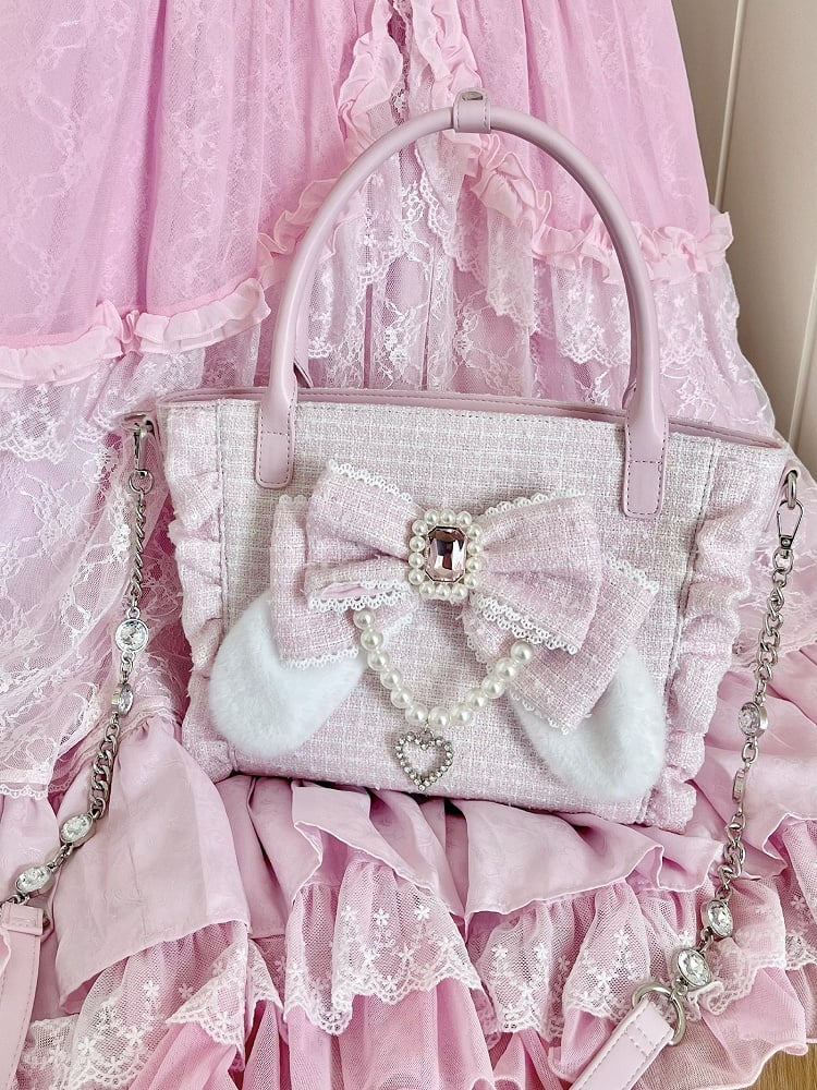 Ear Bow Shoulder/Crossbody/Handbag Pink Plush Elegant Lolita Bunny -
