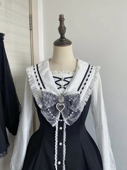 Collar Jirai White and Set: with Matching Coord Sailor Black Nautical Shorts Dress Kei