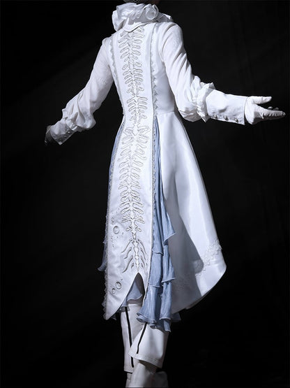 Waistcoat Prince Ouji Tie Tailcoat Siren Jabot Vest Embroidery Dark with Long Lolita White Ribs