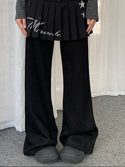 Casual Straight Leg Pants with Heart Rhinestone - Solkatt