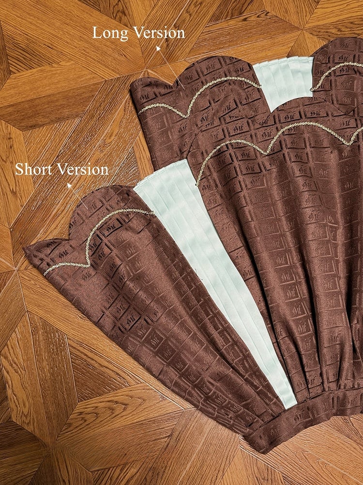 Chocolate with Scalloped Trim Green Pleating Mint Sweet Details Skirt Edge Lolita