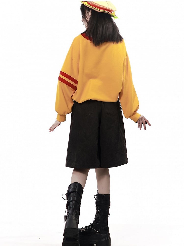 Wide-Leg Black Shorts with Red Striped Waistband - PINK SAVIOR