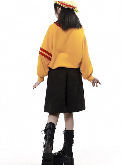 Wide-Leg Black Shorts with Red Striped Waistband - PINK SAVIOR