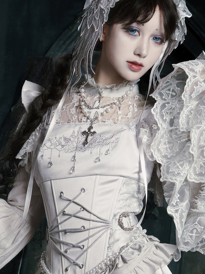 Necklace Pendant Silver Beaded Cross Gothic