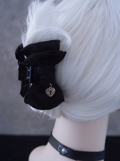 Gothic Black Bow Hair Claw Clip - Strange Sugar