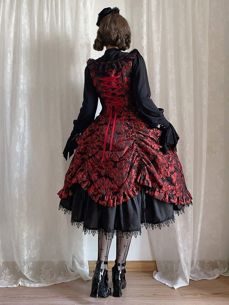 Red and Black Lace Trim JSK Gothic Lily - Miss Point