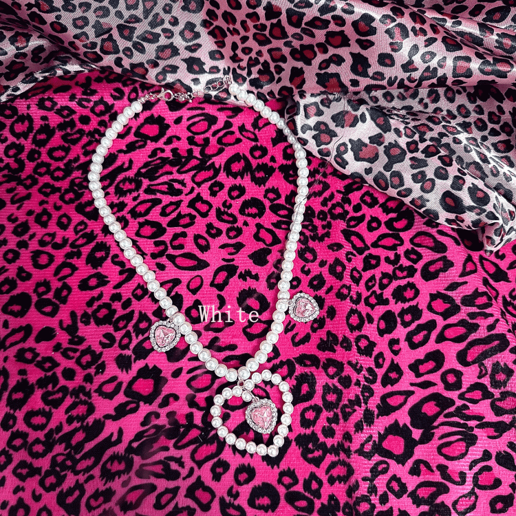 with Rhinestones Gyaru in Bead Crown Rose /White Hime Necklace Pink/Rose Red