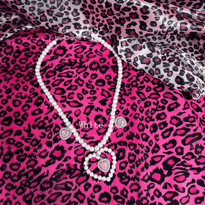 with Rhinestones Gyaru in Bead Crown Rose /White Hime Necklace Pink/Rose Red