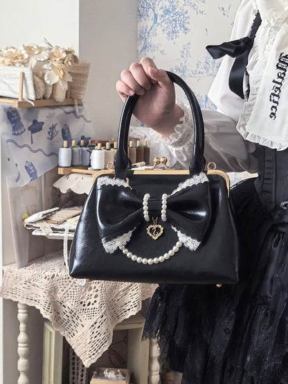 Onyx Pearl and Bow Embellished Lolita Purse - Sheep Puff Bag