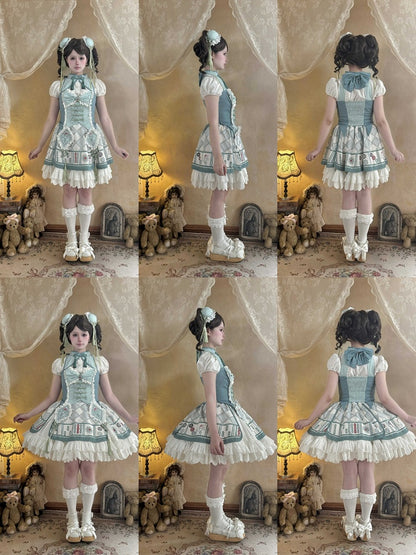Mahjong-Themed Halter Top & Skirt Set in White & Green with Tassels - Maiden Portal