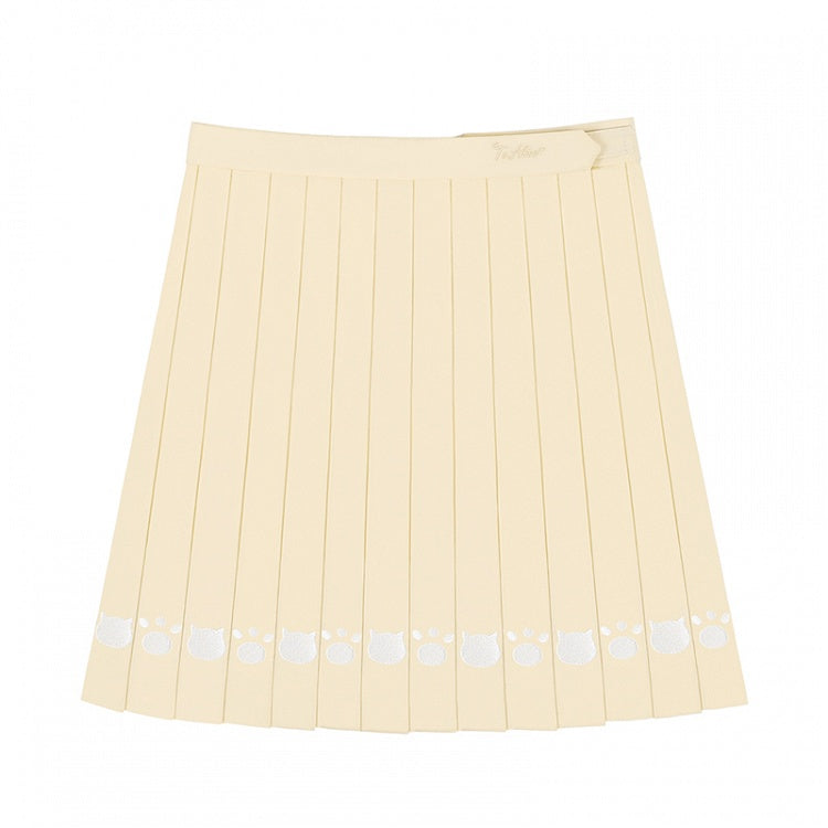 黄色の太もも丈JK制服プリーツスカート