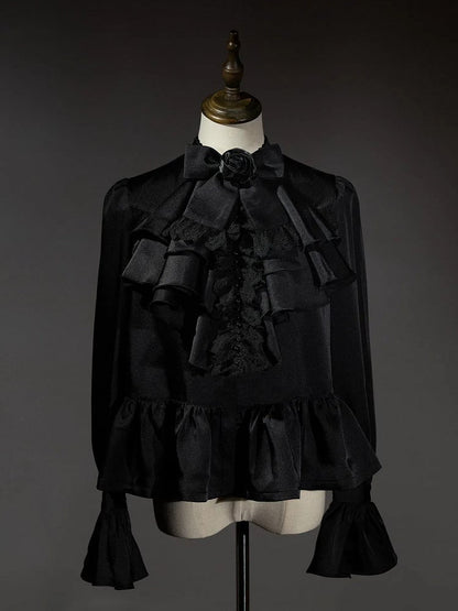 Black and Red Prince Outfit Ouji Lolita Full Set - Black Long Sleeves Shirt + Waistcoat + Black Pants