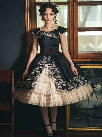 Lily Stickerei Kleid Beige Lolita Valley of Black Classic die