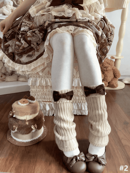 Lace Knitted 8 Details Leg Warmers Bow Color Options