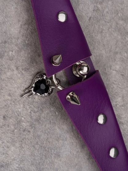 Studs Pendant Purple Heart Choker Gothic Decorated Rhinestone Details