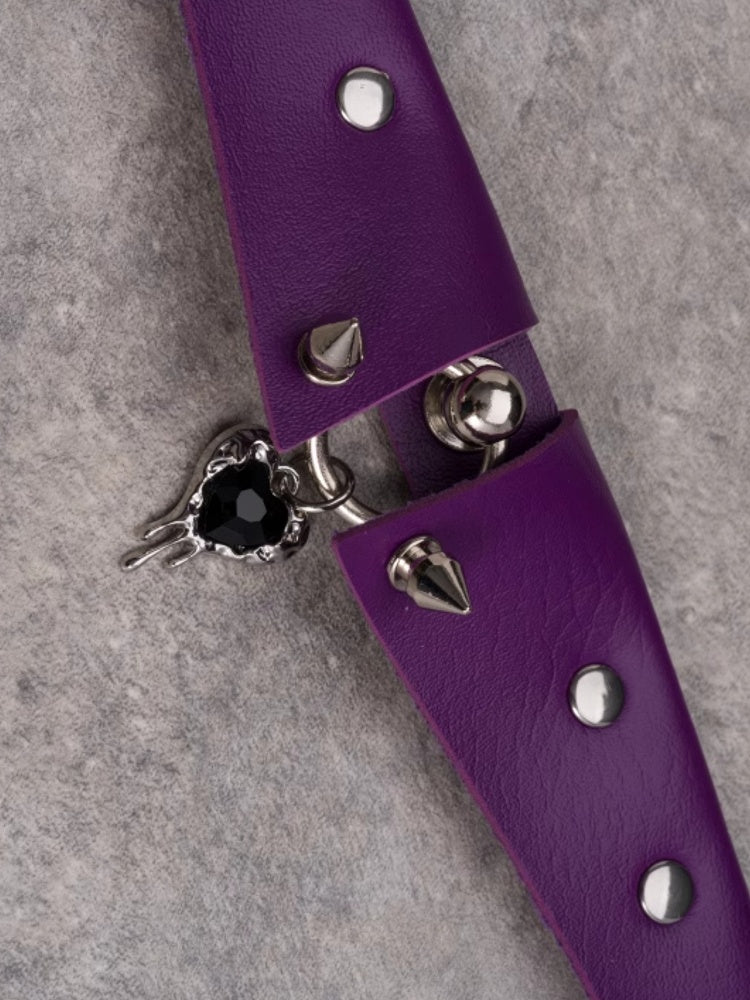 Pendant Choker Purple Decorated Rhinestone Details Studs Gothic Heart