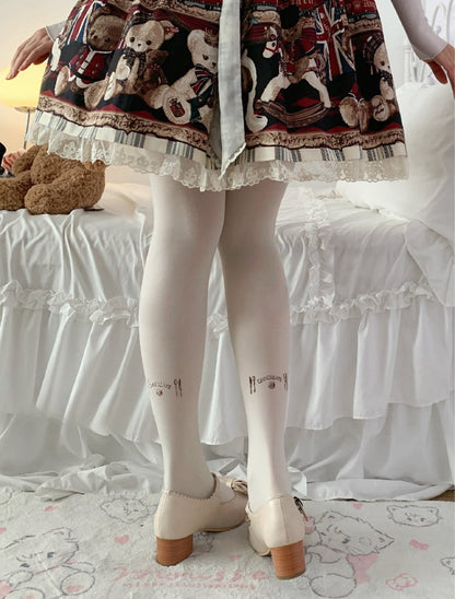 Süße Lolita-Strumpfhose mit Schokoladen-Print in Beige