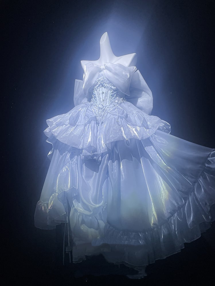 Balletcore Strapless Princess Puff Dress Sleeves Blue