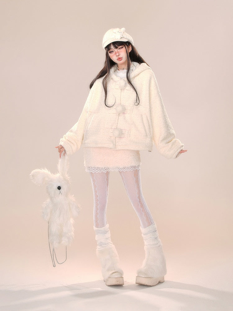 ホワイト/ブラックレーストリム厚手スカート