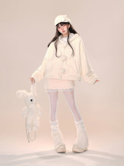 ホワイト/ブラックレーストリム厚手スカート