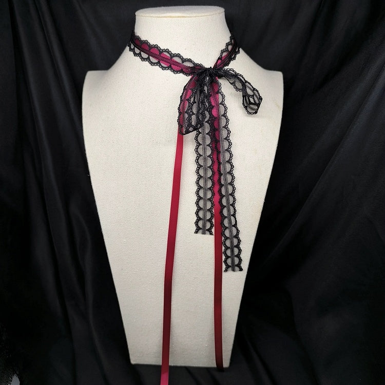 Choker Lace Bow Ribbon BlackRed