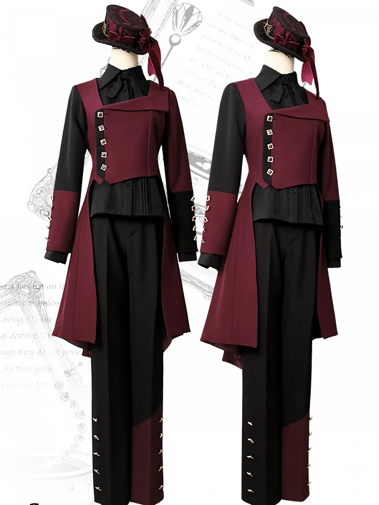 for Black Red Autumn and (Designed Lolita Buttons Pants Ouji Decorated Winter) Cuffs