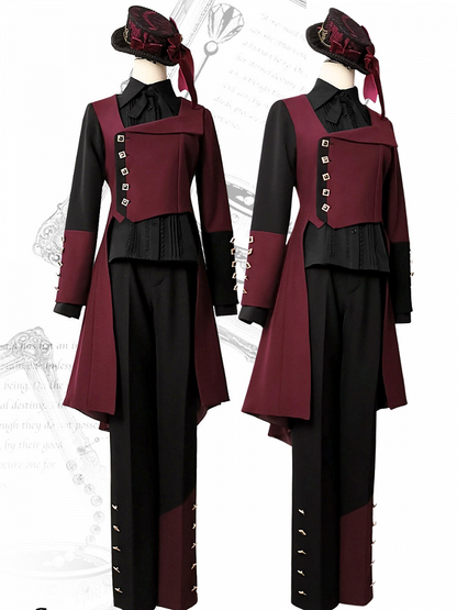 for Black Red Autumn and (Designed Lolita Buttons Pants Ouji Decorated Winter) Cuffs