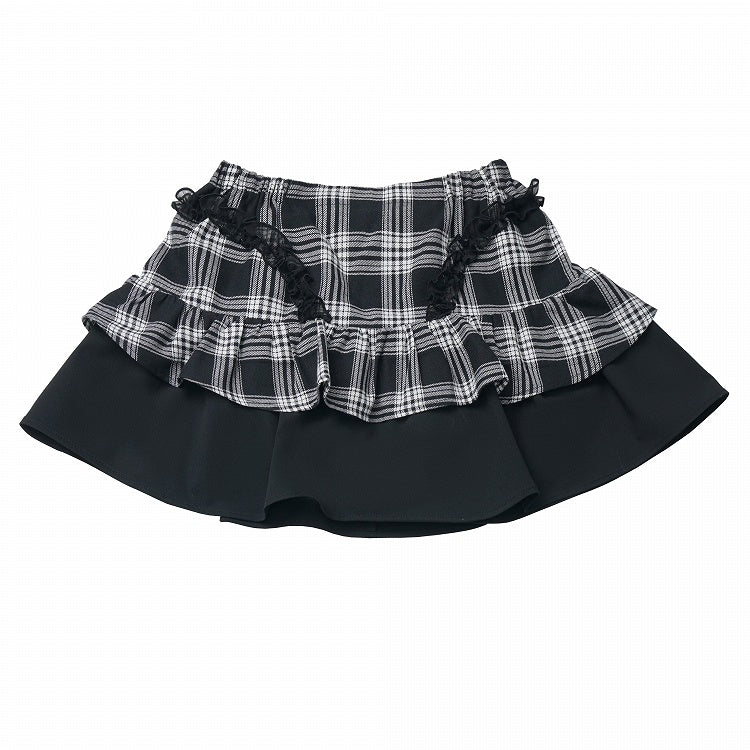 Lace Trim with Tiered Skirt Black Plaid
