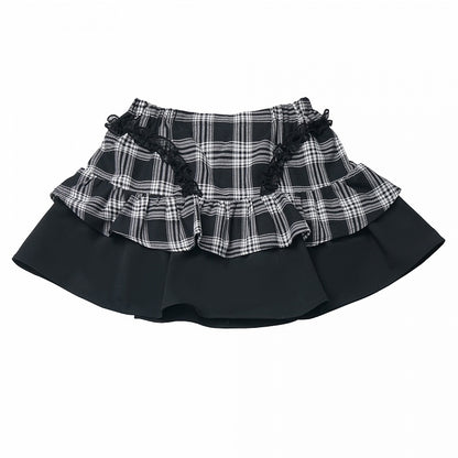 Lace Trim with Tiered Skirt Black Plaid